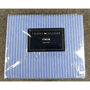 Tommy Hilfiger Twin‎ Bedskirt 100% Cotton Lincoln Ave Blue White Stripe NOS NEW
